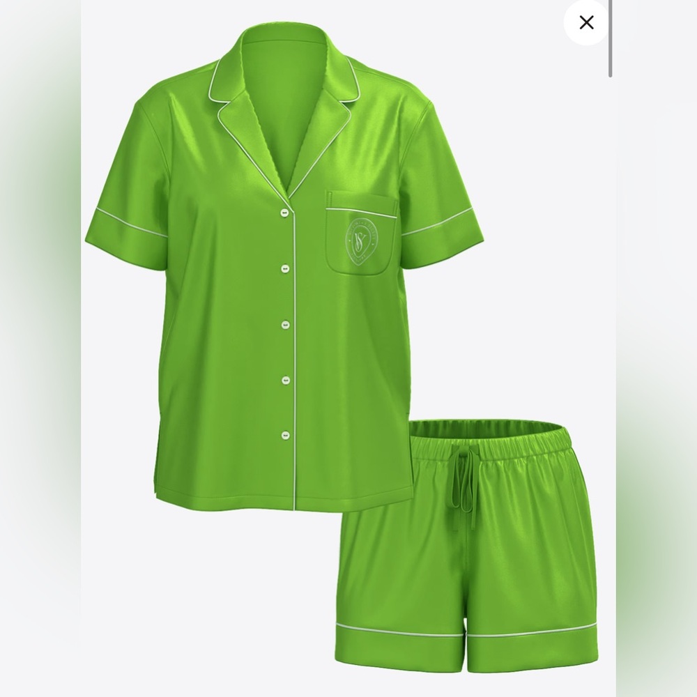 VICTORIA'S SECRET - Glazed Satin Short Pajama Set -  Green Machine - NEW